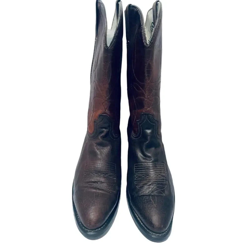 Vtg Durango Men's Western Boots Dark Brown Leather Round Toe USA DB663 Size 10.5
